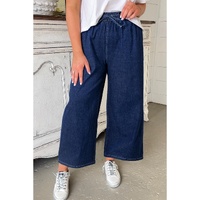 Real Teal Plus Size Drawstring High Waist Wide Leg Casual Jeans - 4X thumbnail