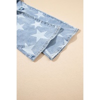 Sky Blue Star Printed Multi Buttons Slit Knee Destroyed Plus Size Jeans - 1X thumbnail