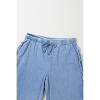 Blue Plus Size Lace up Waist Ruffled Trim Ankle Length Jeans - 2X thumbnail