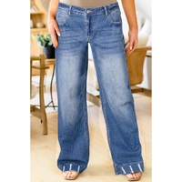 Ashleigh Blue Medium Wash Ripped Edge Flared Plus Size Jeans - 4X thumbnail