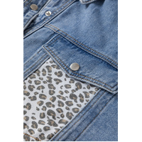 Beau Blue Leopard Patchwork Flap Detail Plus Size Denim Jacket - 4X thumbnail