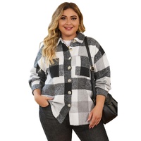 Gray Plus Size Checkered Button-Up Shacket - 1X thumbnail