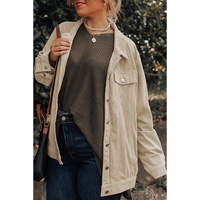 Khaki Plus Size Crochet Pattern Back Corduroy Jacket - 2X thumbnail