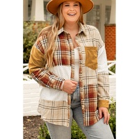 Gold Brick Plus Size Plaid Patchwork Button up Shacket - 1X thumbnail