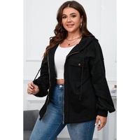 Black Plus Size Bishop Sleeve Zip Up Hooded Jacket - 3X thumbnail