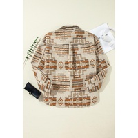 White Aztec Geometric Print Pockets Plus Size Jacket - 3X thumbnail