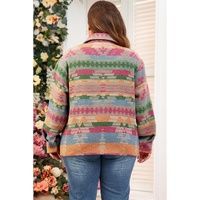Pink Plus Size Aztec Printed Flap Pocket Shacket - 1X thumbnail