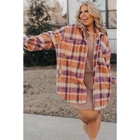 Multicolour Plus Size Plaid Print Collared Button up Jacket - 4X thumbnail