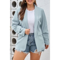 Sky Blue Plus Size Soft Lightweight Pocketed Lapel Blazer - 2X thumbnail