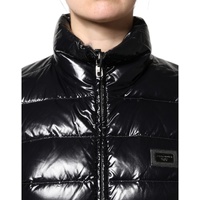Dolce & Gabbana Women's Black Logo Plaque Full Zip Puffer Jacket - 42 IT thumbnail