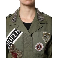 Dolce & Gabbana Women's Military Green Queen Embellished Coat Jacket - 40 IT thumbnail