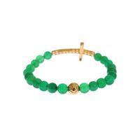 NIALAYA Green Jade Bead Bracelet with CZ Diamond Cross M Women thumbnail