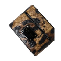 Dolce & Gabbana Women's Brown Leopard Calf Leather Metal Logo Plaque Airpods Case - One Size thumbnail