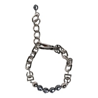 Dolce & Gabbana Men's Silver Tone Chain Lobster Clasp Logo Gray Pearls Bracelet - One Size thumbnail