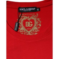 Dolce & Gabbana Women's Red Cotton Crew Neck Short Sleeve Tee T-shirt - 48 IT thumbnail