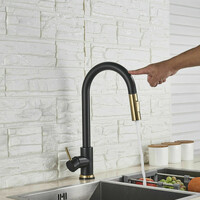 2023 Brushed Gold Spout Matte Black pull out with spray function kitchen mixer tap faucet thumbnail
