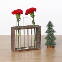 Minimalist Hydroponic Glass Vase with Wooden Frame for Coffee Shop Decor thumbnail