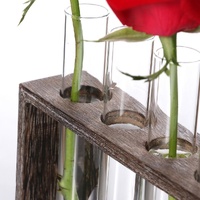Minimalist Hydroponic Glass Vase with Wooden Frame for Coffee Shop Decor thumbnail