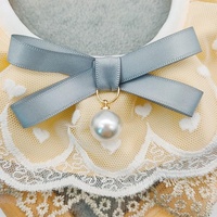 Pet Bib Adjustable Saliva Towel Lace Pearl Pendant Dog Collar - Size M thumbnail