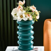 Imitation Glaze Porcelain Spiral Vase for Wet & Dry Flower Arrangements - Dark Green thumbnail
