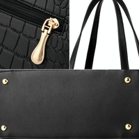 Vintage 2-in-1 Messenger Bag with Crocodile Pattern and Leather Wallet - Black thumbnail
