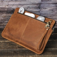 14.2 Inch Leather Laptop Sleeve for Macbook Pro - Black - Brown thumbnail