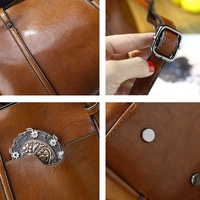 Stylish All-match Leather Handbag - Wax Finish - Wine Red thumbnail