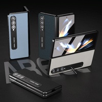 Leather Phone Case with Holder for Samsung Galaxy z Fold 4 / 5g - Wave Design - Black thumbnail