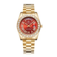 Men Quartz Watch with Diamond-encrusted Roman Numeral Dial - Gold Shell Red Dial thumbnail