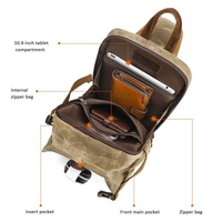 Retro Waxed Canvas Chest Bag Large Capacity Shoulder Crossbody Bag For Men - Khaki thumbnail