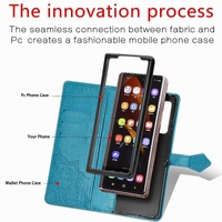 Embossed Mandala Leather Phone Case for Samsung Galaxy z Fold 4 - Blue thumbnail
