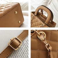 Leather Crossbody Bag with Rhombus Pattern for Women - Black thumbnail