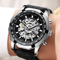 Stylish Men Automatic Mechanical Watch with Steel Band - Black thumbnail
