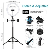 11.8 Led Ring Light Kit with Tripod & Dual Phone Bracket - 3 Modes Dual Colour Temperature Usb Live Broadcast - Black thumbnail