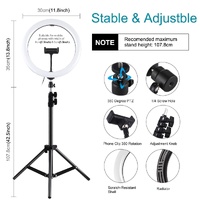 11.8 Led Ring Light with Tripod and Phone Clamp - 3 Modes Dual Colour Temperature Dimmable - Perfect for Vlogging and Live Streaming thumbnail