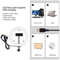 7.9 Mirror Light with Tripod & Usb 3 Modes Dual Colour Curved Ring Light for Vlogging Selfie Photography Video Phone Clamp - Black thumbnail