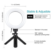 6.2 Led Ring Light with Usb 3 Modes Dimmable Vlogging Photography Video Pocket Tripod Mount Cold Shoe Ball Head Black thumbnail