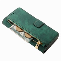 Vintage Magnetic Wallet Case for Samsung Galaxy z Fold 4 - Zipper Closure - Green thumbnail