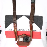 Leather Housing Case with Neck Strap and Buttons for Gopro Hero7 / 6 / 5 - Black - Coffee thumbnail