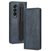 Vintage Leather Phone Case for Samsung Galaxy z Fold 4 5g with Magnetic Buckle - Blue thumbnail