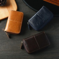 Leather Rfid Zipper Card Holder with Change Pocket - Coffee thumbnail
