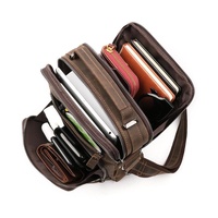 Men Large Capacity One Shoulder Leather Messenger Bag - Napa Texture Black thumbnail