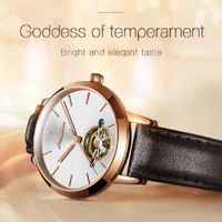 Waterproof Automatic Mechanical Watch for Women with Simple Hollow Design - Rose Gold Steel Strip White thumbnail