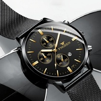 Men Three-eye Luminous Quartz Watch - Black / Gold thumbnail