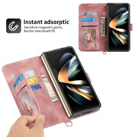 Floral Leather Phone Wallet for Samsung Galaxy z Fold 4 - Embossed - Wine Red thumbnail