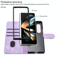 Smooth Leather Phone Case for Samsung Galaxy z Fold 4 - Line Pattern - Black thumbnail