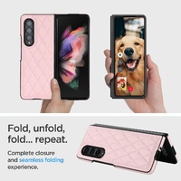 Foldable Microfiber Phone Case for Samsung Galaxy z Fold 4 - Rhombic Design - White thumbnail