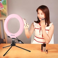 Dimmable 6.2 Usb Rgbw Led Ring Light with Cold Shoe Tripod & Remote - Pink thumbnail