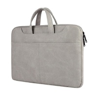 Waterproof Portable One-shoulder Handbag for 14.1 Laptops with Magic Stick & Suitcase Belt - Pu Leather Zipper Hidden Strap - Light Grey thumbnail