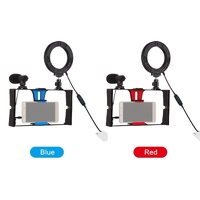 3-In-1 Vlogging Kit With Smartphone Rig Microphone And Led Ring Light - Red thumbnail